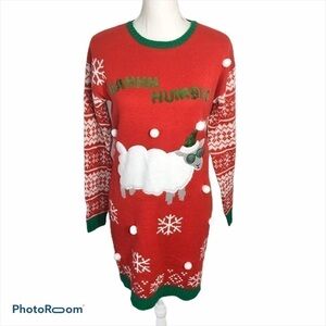 Bahhh Humbug Ugly Christmas Sweater Dress NWT Small Red Green